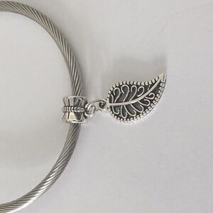 Silver Leaf Dangle Charm‎ for Pandora Style Bracelet